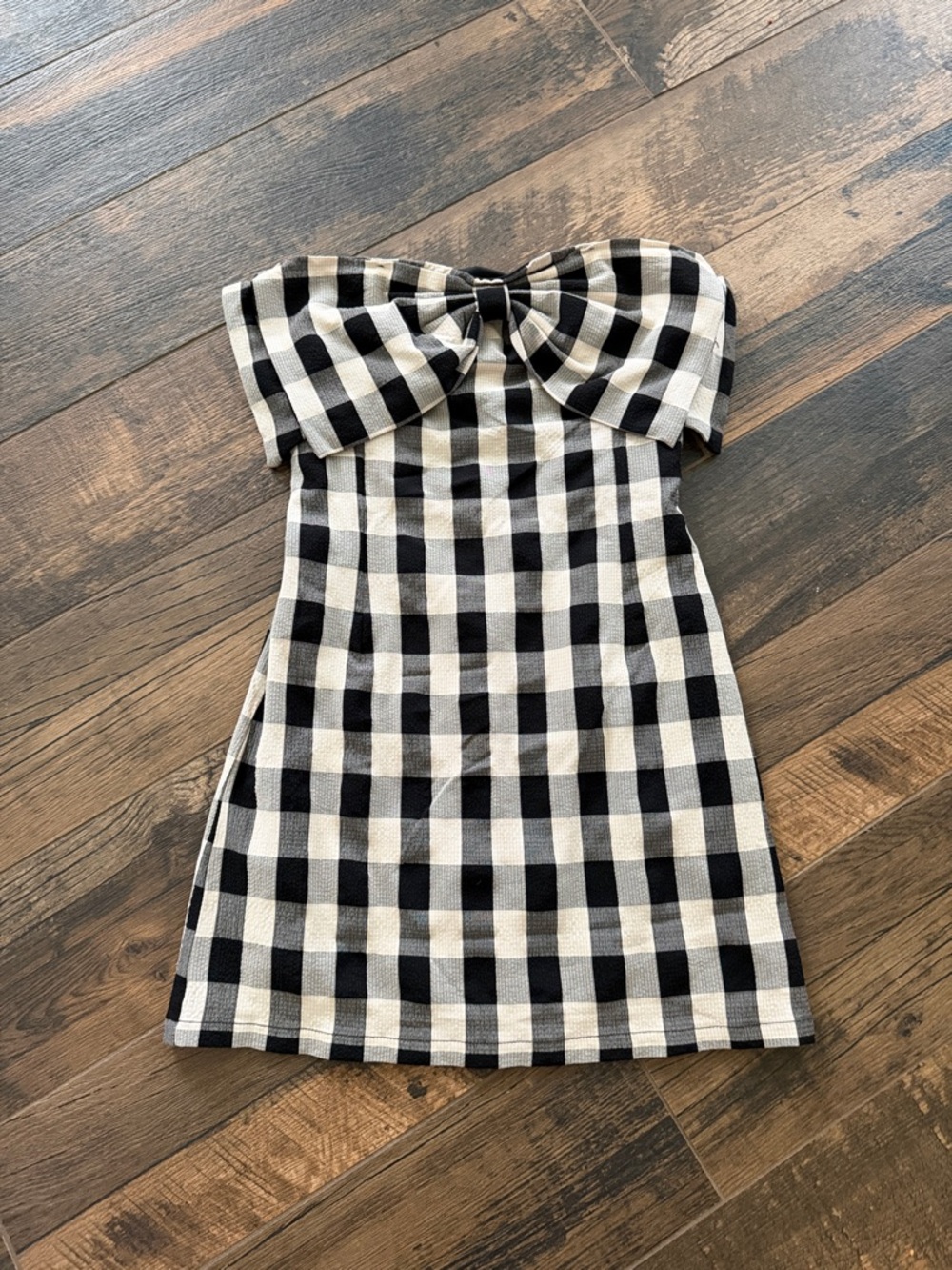 TCEC Black and White Gingham Bow-Front Mini Dress
